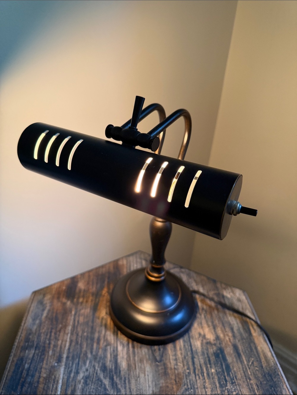 Vintage. Bankers Black Metal Piano/Desk Lamp with Slotted Shade